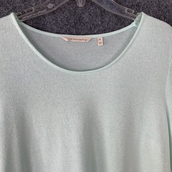 Soft Surroundings Tunic Top Sweater Women PL Crochet Hem Long Sleeve Mint Green - Picture 6 of 12